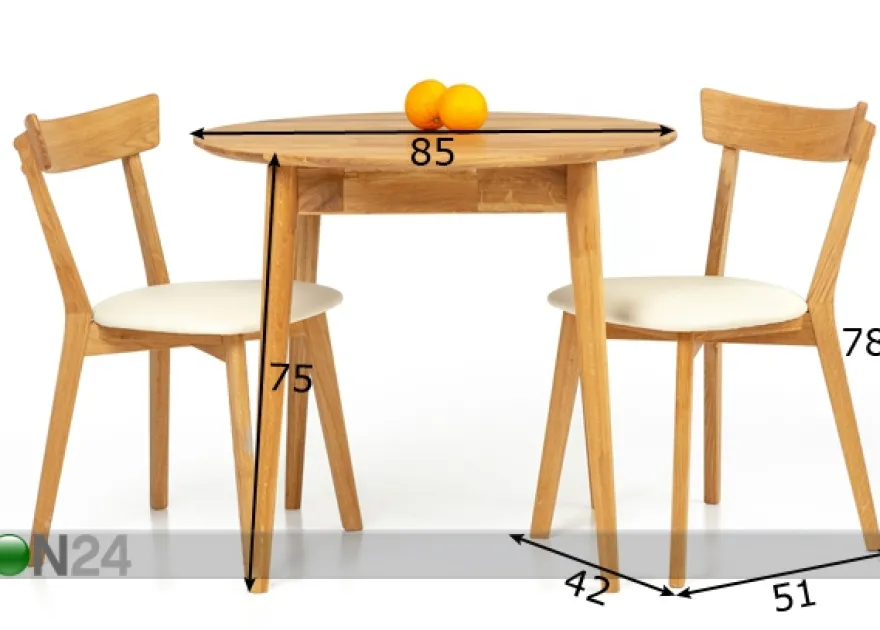 Tammi ruokapöytä Scan Ø85 cm+ 2 tuolia Viola beige