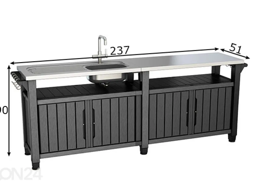 Ulkokeittiö pesualttaalla Keter Unity Chef 51x237 cm, grafiit