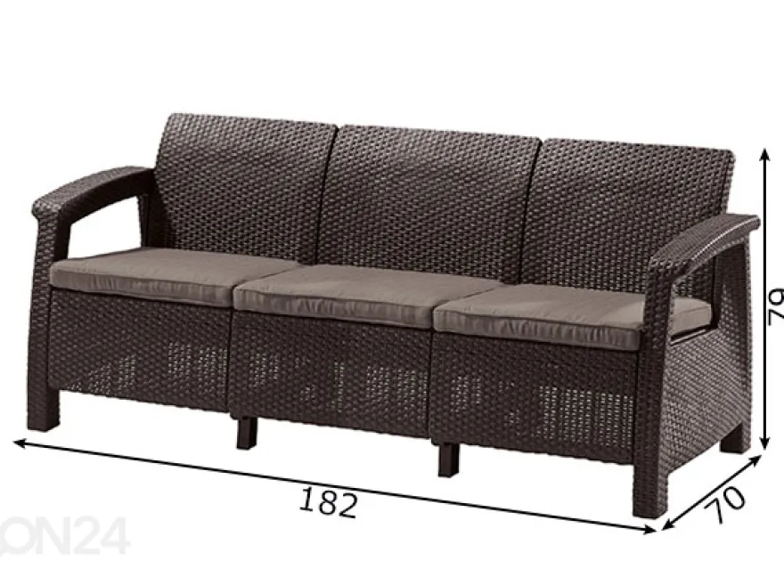 Ulkosohva Keter Corfu Loveseat kolmelle, ruskea