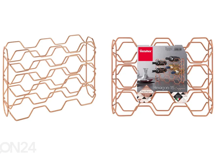 Viinipulloteline 15:lle pullolle Hexagon, 43x12x34 cm, pronssi