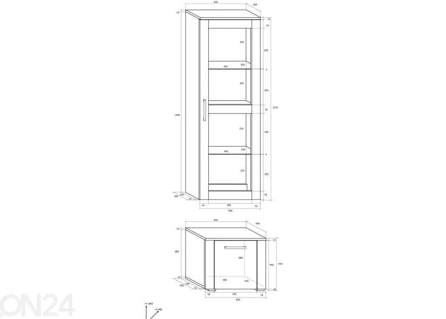 Vitriinikaappi Char 50 cm
