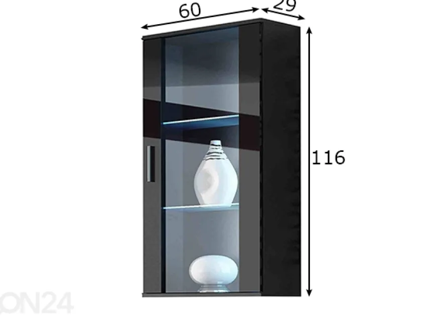 Vitriinikaappi 60 cm + LED valaistus